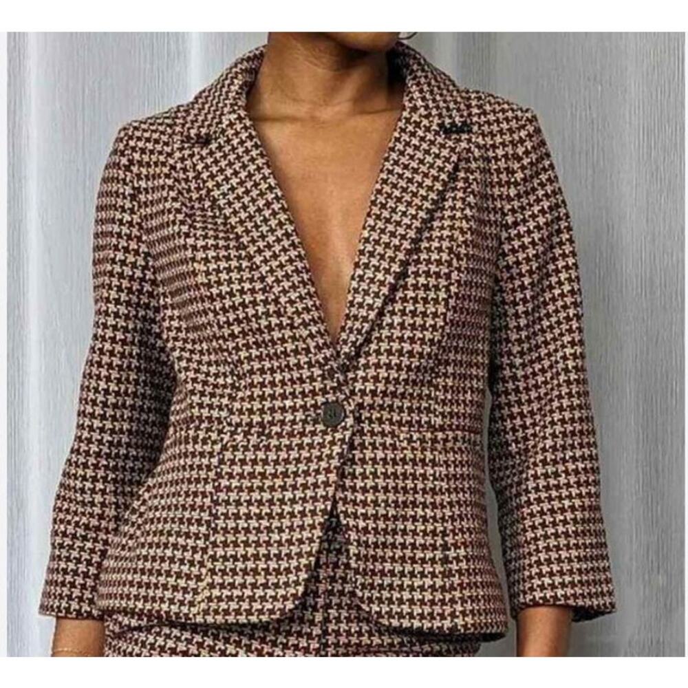 Modcloth‎ cropped brown wool-blend tweed single breasted jacket blazer